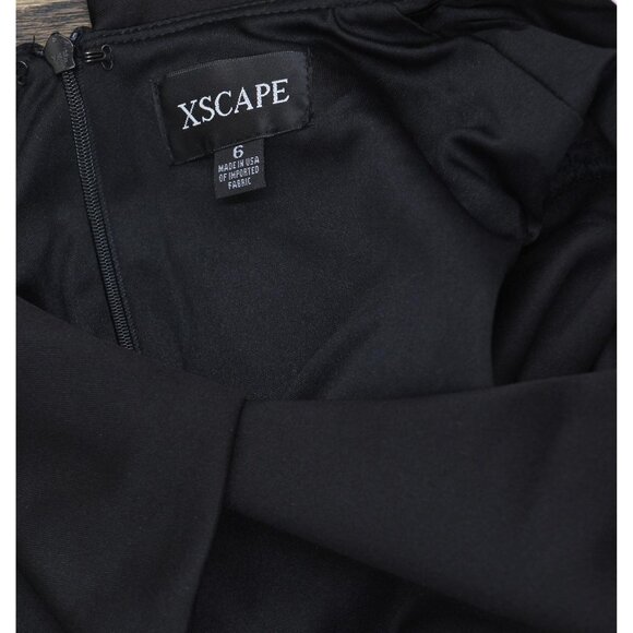 NWT Xscape Womens Ruffled Ruched Midi Dress Short Scuba Collar 5636X Black 6 - Picture 10 of 12